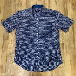 Bugatchi Men's Short Sleeve Button Down Blue Patterned Shaped Fit Shirt